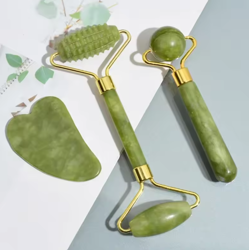 Rodillo Facial de Jade Natural con Piedra Gua Sha