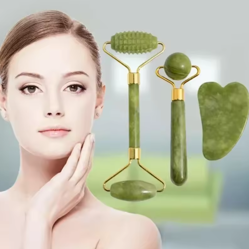 Rodillo Facial de Jade Natural con Piedra Gua Sha