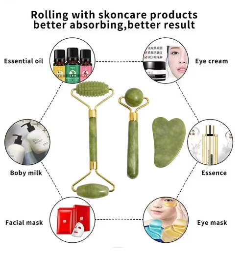 Rodillo Facial de Jade Natural con Piedra Gua Sha