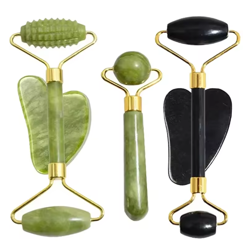Rodillo Facial de Jade Natural con Piedra Gua Sha