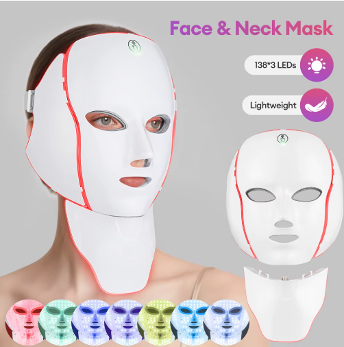 Mascarilla Facial LED de 7 Colores con Terapia de Luz para Rostro y Cuello