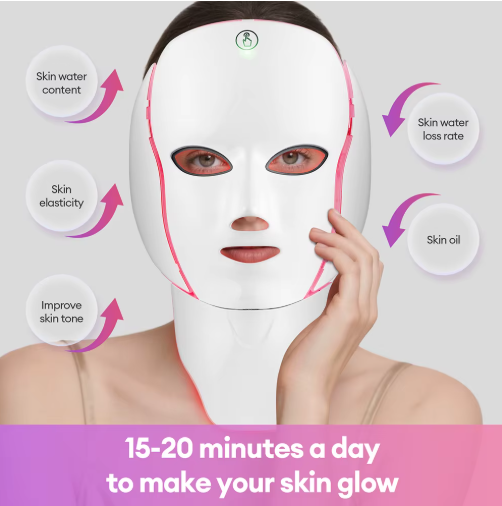 Mascarilla Facial LED de 7 Colores con Terapia de Luz para Rostro y Cuello