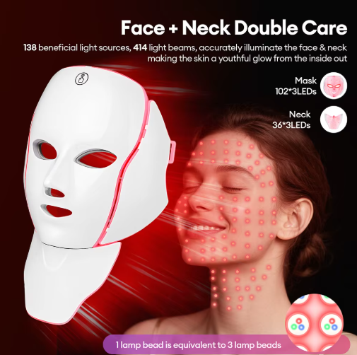 Mascarilla Facial LED de 7 Colores con Terapia de Luz para Rostro y Cuello